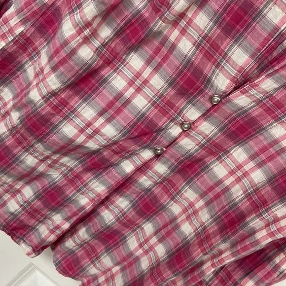 Style & Co. pink plaid western style snap up blouse size 14 silver streaks - Picture 8 of 12